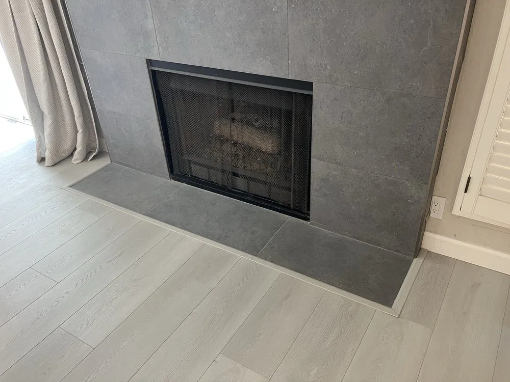 Large-format stone-look tile installation, waterproof LVT flooring by The Flooring Design Center, Campbell, CA